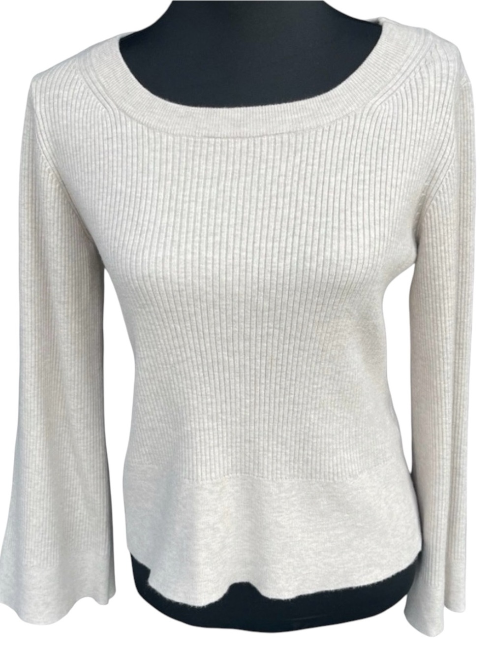 Splendid Oatmeal Ribbed Scoop Neck Slight Bell Sleeve Sweater (S)